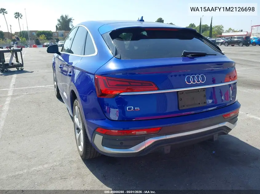 2021 Audi Q5 Sportback Premium Plus 45 Tfsi Quattro S Tronic VIN: WA15AAFY1M2126698 Lot: 45008288