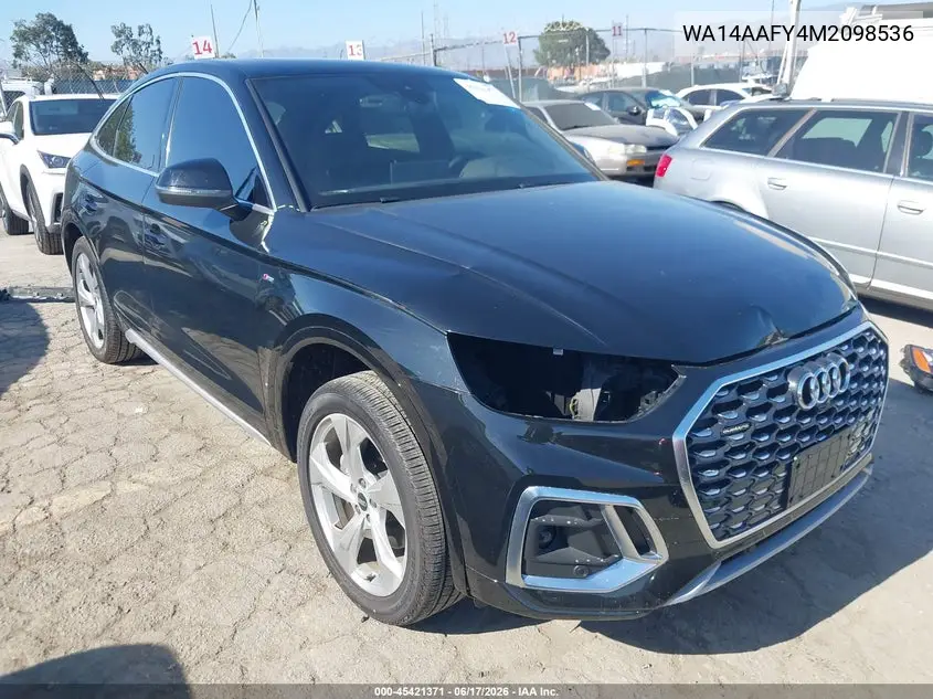 2021 Audi Q5 Sportback Premium 45 Tfsi Quattro S Tronic VIN: WA14AAFY4M2098536 Lot: 45421371