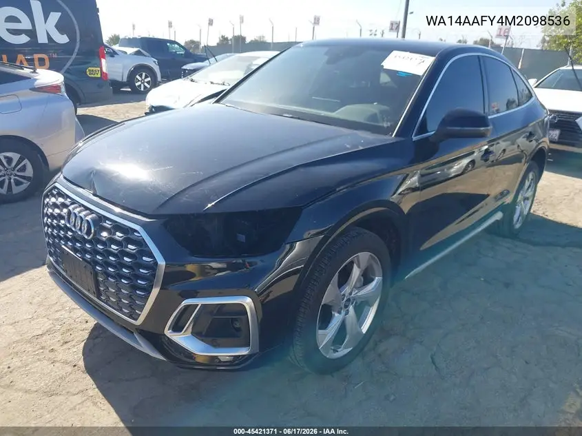 2021 Audi Q5 Sportback Premium 45 Tfsi Quattro S Tronic VIN: WA14AAFY4M2098536 Lot: 45421371