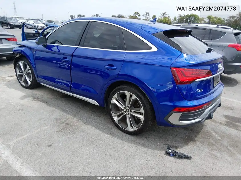 2021 Audi Q5 Sportback Premium Plus 45 Tfsi Quattro S Tronic VIN: WA15AAFY2M2074773 Lot: 45614953