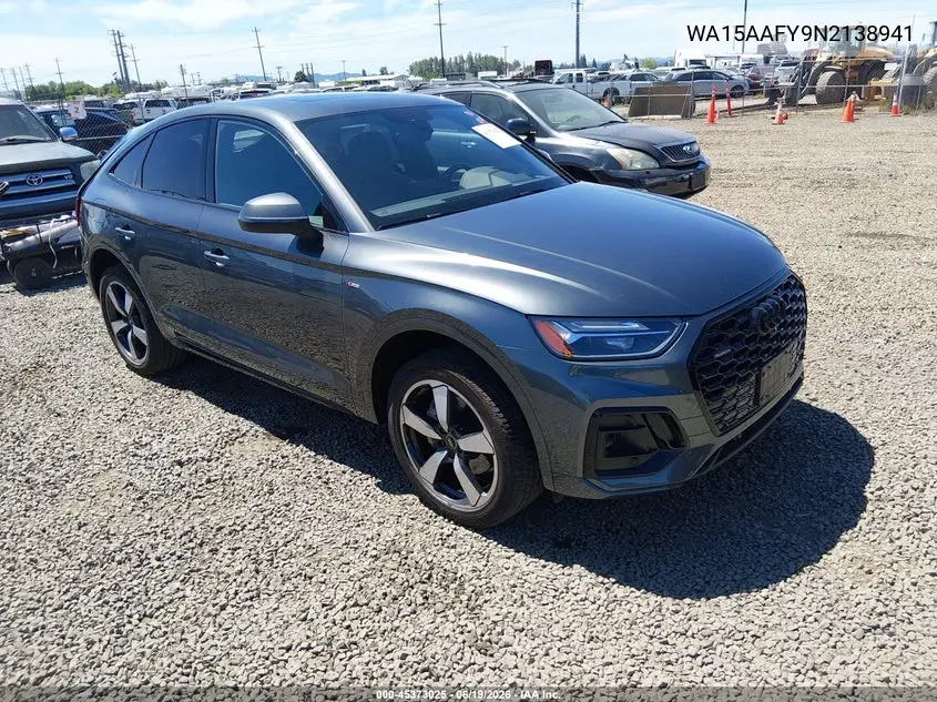 2022 Audi Q5 Sportback Premium Plus 45 Tfsi S Line Quattro S Tronic VIN: WA15AAFY9N2138941 Lot: 45373025