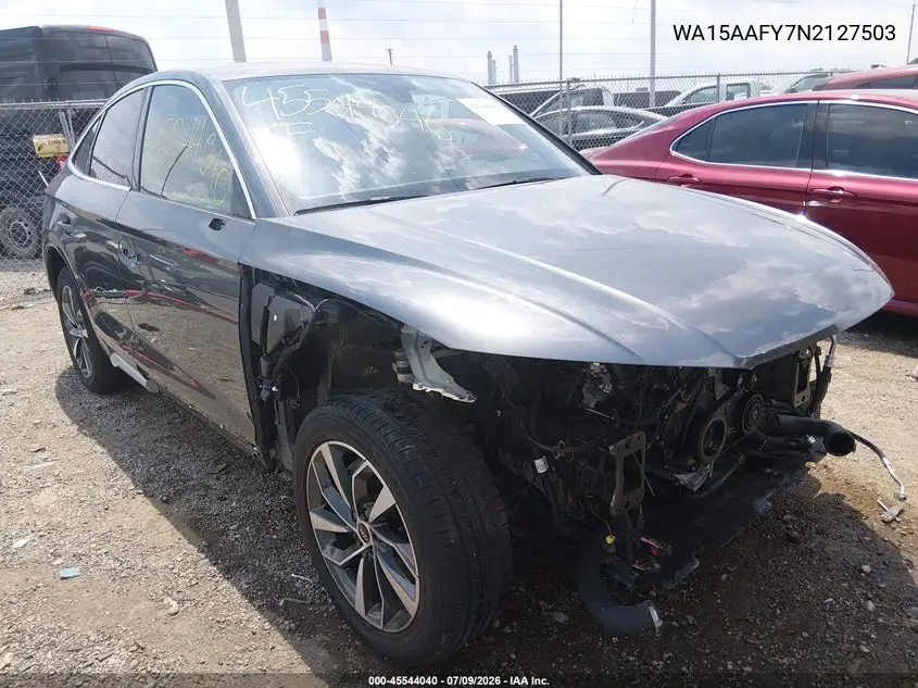 2022 Audi Q5 Sportback Premium Plus 45 Tfsi S Line Quattro S Tronic VIN: WA15AAFY7N2127503 Lot: 45544040