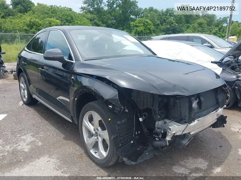 2023 Audi Q5 Sportback Premium Plus 45 Tfsi S Line Quattro S Tronic VIN: WA15AAFY4P2189752 Lot: 45529017