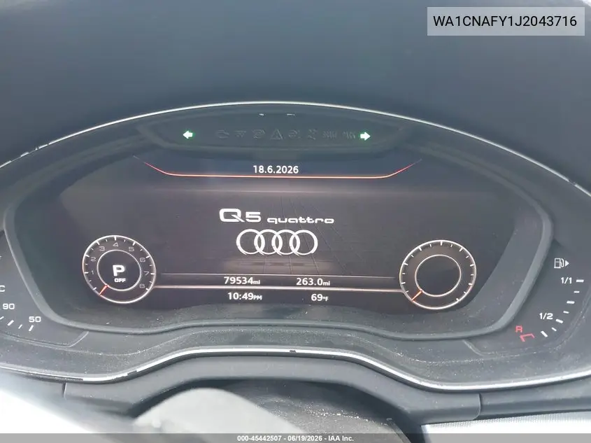 2018 Audi Q5 2.0T Premium/2.0T Tech Premium VIN: WA1CNAFY1J2043716 Lot: 45442507