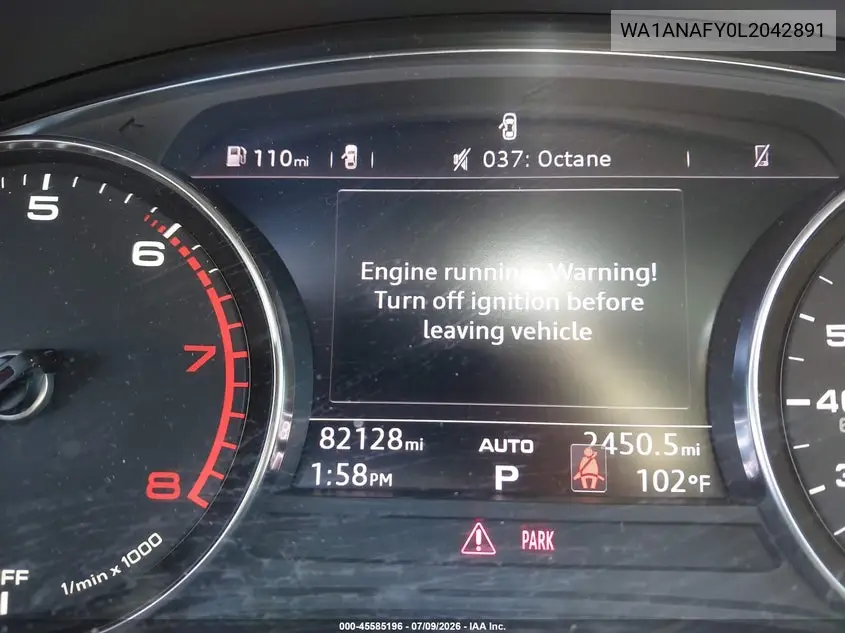 2020 Audi Q5 Premium 45 Tfsi Quattro S Tronic VIN: WA1ANAFY0L2042891 Lot: 45585196