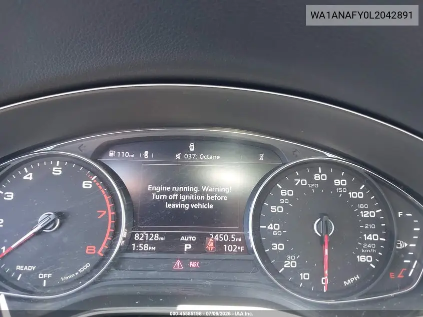 2020 Audi Q5 Premium 45 Tfsi Quattro S Tronic VIN: WA1ANAFY0L2042891 Lot: 45585196