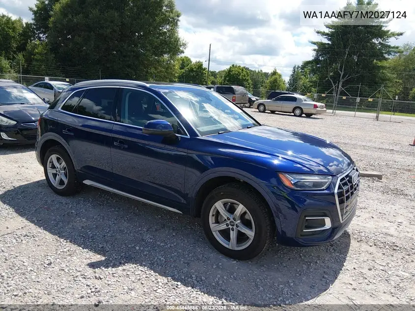 2021 Audi Q5 Premium 45 Tfsi Quattro S Tronic VIN: WA1AAAFY7M2027124 Lot: 45445886