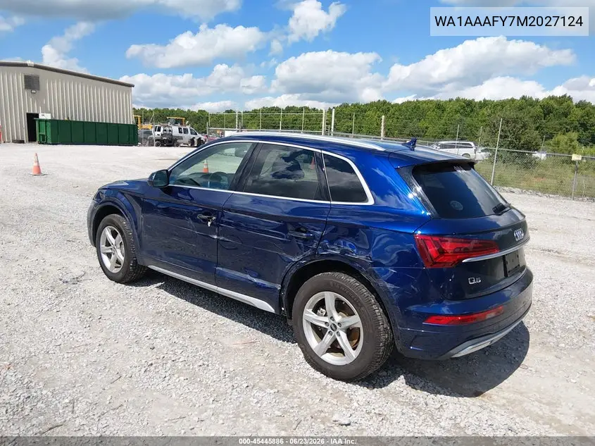 2021 Audi Q5 Premium 45 Tfsi Quattro S Tronic VIN: WA1AAAFY7M2027124 Lot: 45445886