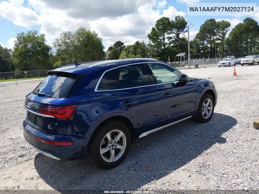 2021 Audi Q5 Premium 45 Tfsi Quattro S Tronic VIN: WA1AAAFY7M2027124 Lot: 45445886