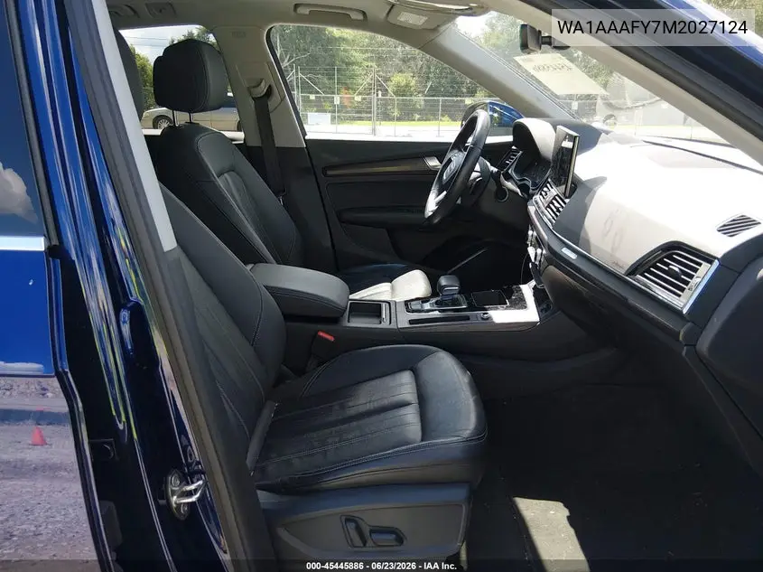 2021 Audi Q5 Premium 45 Tfsi Quattro S Tronic VIN: WA1AAAFY7M2027124 Lot: 45445886