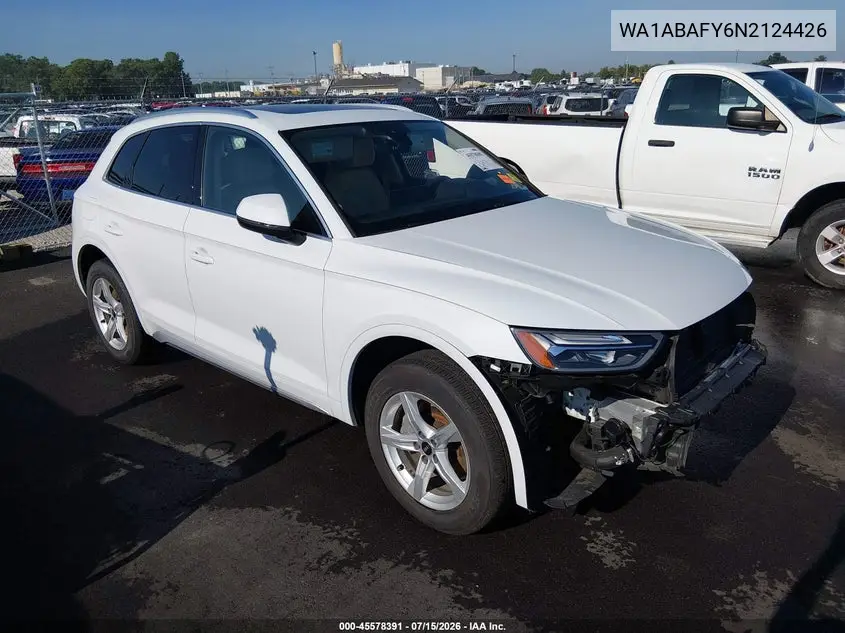 2022 Audi Q5 Premium 40 Tfsi Quattro S Tronic VIN: WA1ABAFY6N2124426 Lot: 45578391
