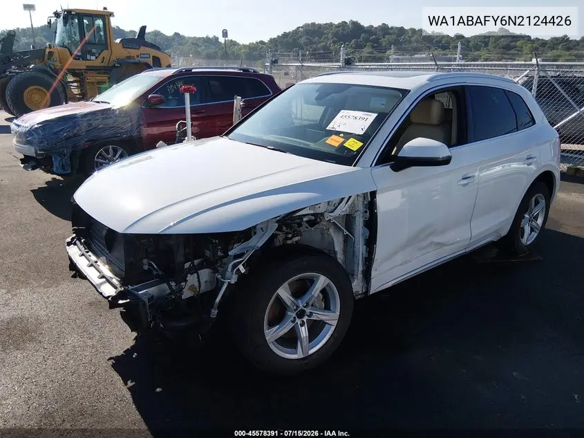 2022 Audi Q5 Premium 40 Tfsi Quattro S Tronic VIN: WA1ABAFY6N2124426 Lot: 45578391