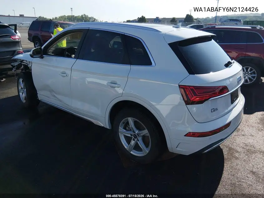 2022 Audi Q5 Premium 40 Tfsi Quattro S Tronic VIN: WA1ABAFY6N2124426 Lot: 45578391