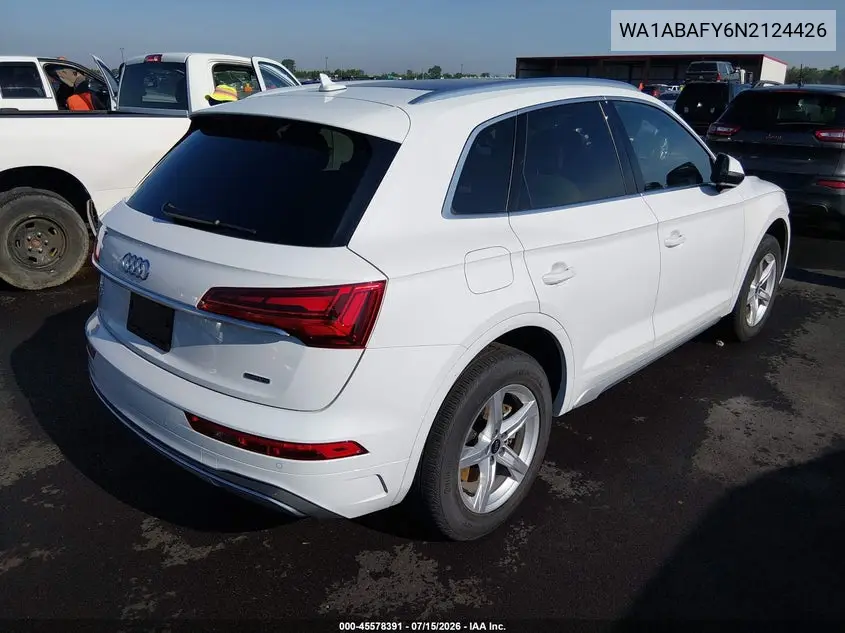 2022 Audi Q5 Premium 40 Tfsi Quattro S Tronic VIN: WA1ABAFY6N2124426 Lot: 45578391