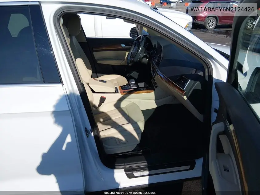 2022 Audi Q5 Premium 40 Tfsi Quattro S Tronic VIN: WA1ABAFY6N2124426 Lot: 45578391