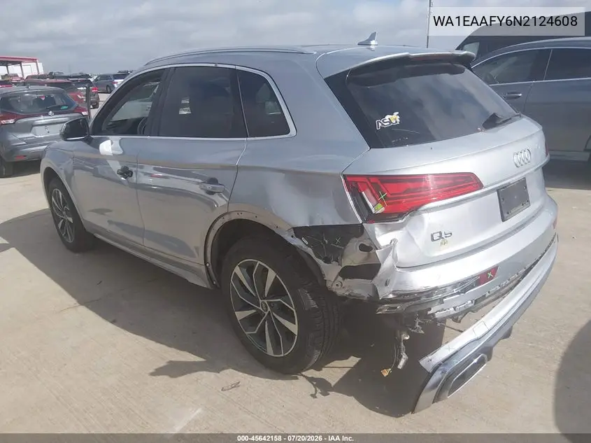 2022 Audi Q5 Premium Plus 45 Tfsi S Line Quattro S Tronic VIN: WA1EAAFY6N2124608 Lot: 45642158