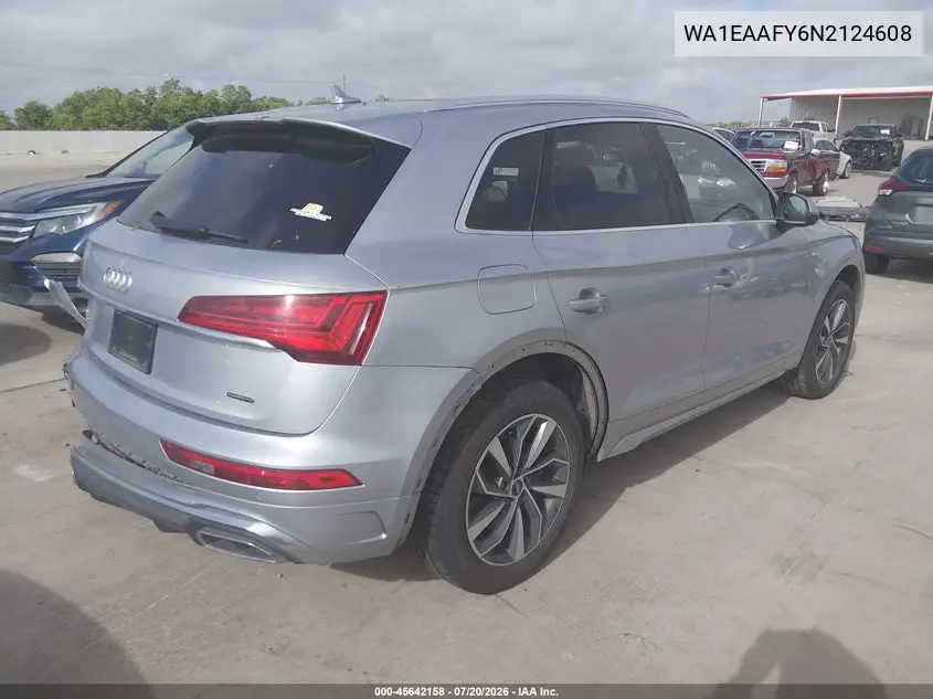 2022 Audi Q5 Premium Plus 45 Tfsi S Line Quattro S Tronic VIN: WA1EAAFY6N2124608 Lot: 45642158