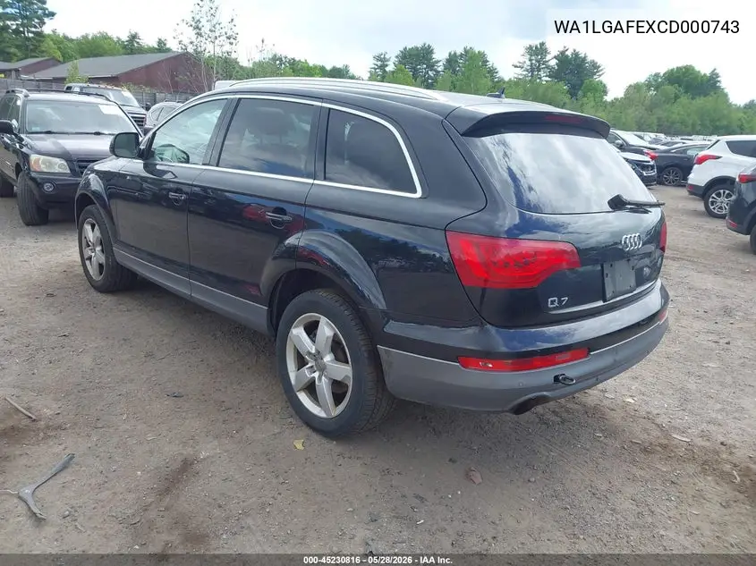 2012 Audi Q7 3.0T Premium VIN: WA1LGAFEXCD000743 Lot: 45230816