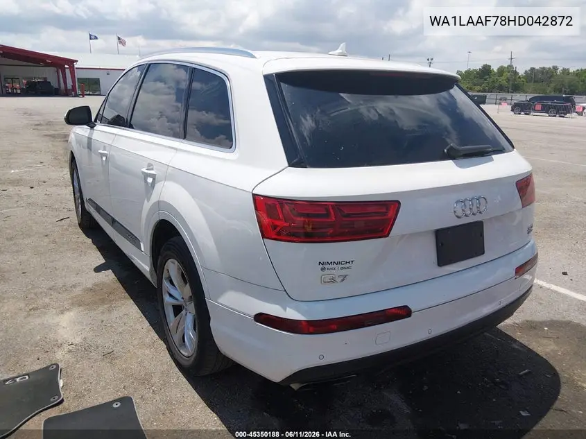 2017 Audi Q7 3.0T Premium VIN: WA1LAAF78HD042872 Lot: 45350188