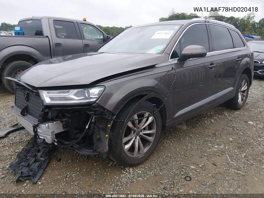 2017 Audi Q7 3.0T Premium VIN: WA1LAAF78HD020418 Lot: 45573662