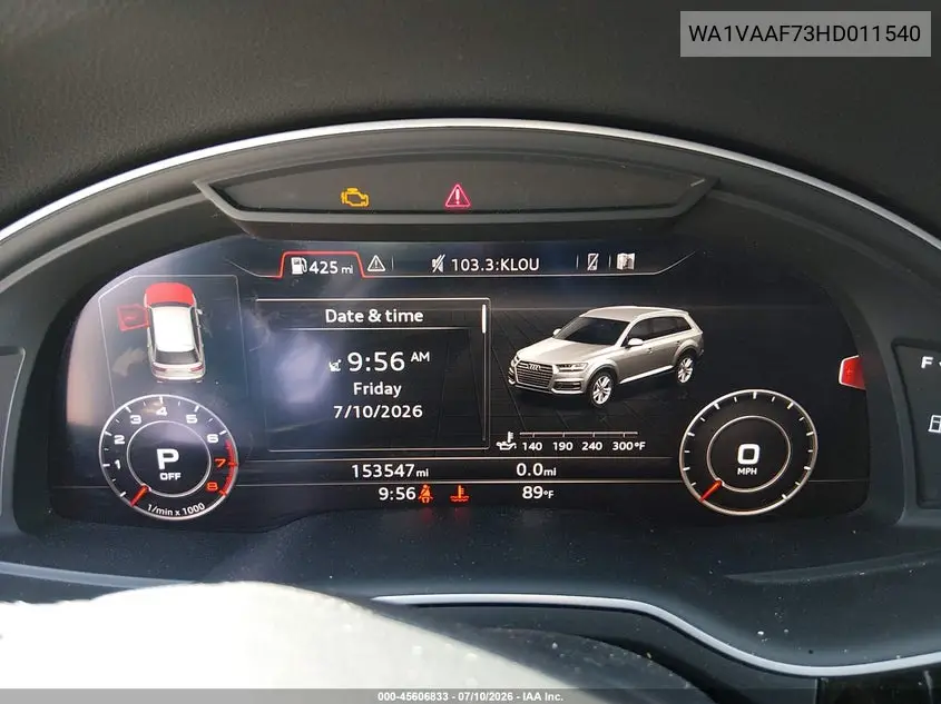 2017 Audi Q7 3.0T Premium VIN: WA1VAAF73HD011540 Lot: 45606833