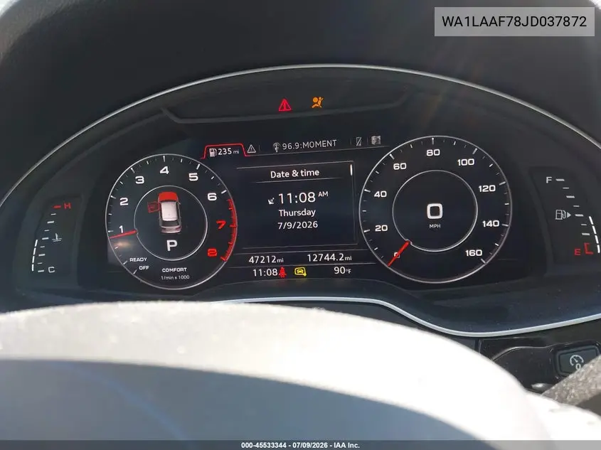 2018 Audi Q7 3.0T Premium VIN: WA1LAAF78JD037872 Lot: 45533344