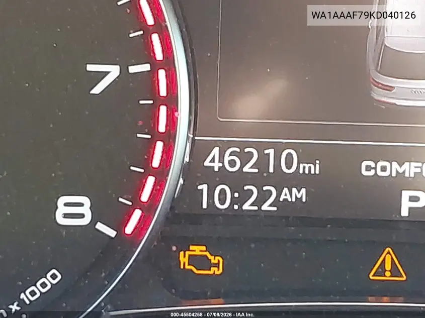2019 Audi Q7 55 Premium/55 Se Premium VIN: WA1AAAF79KD040126 Lot: 45504258