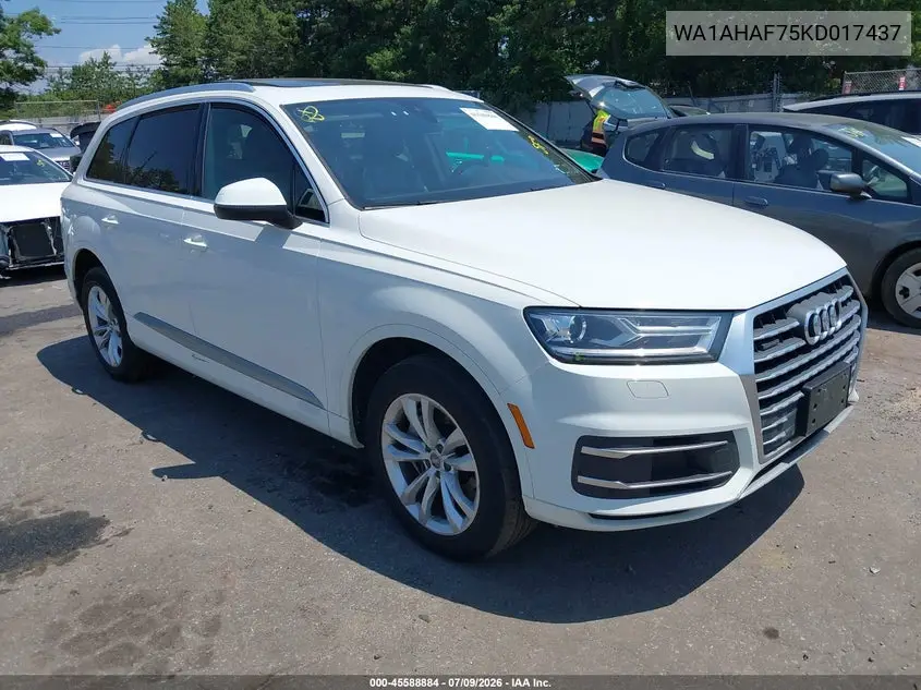 2019 Audi Q7 45 Premium/45 Se Premium VIN: WA1AHAF75KD017437 Lot: 45588884