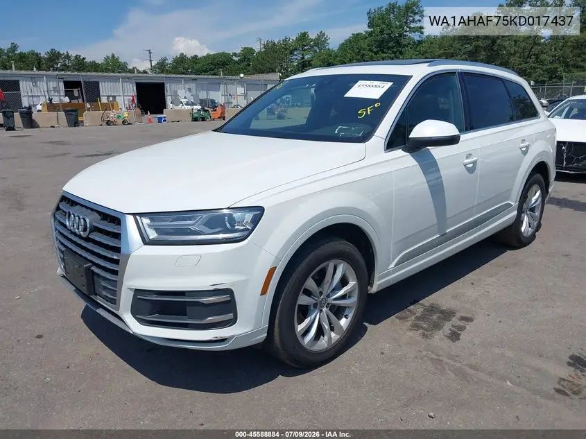 2019 Audi Q7 45 Premium/45 Se Premium VIN: WA1AHAF75KD017437 Lot: 45588884