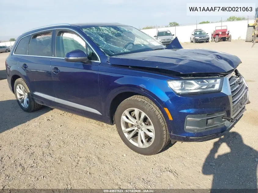 2019 Audi Q7 55 Premium/55 Se Premium VIN: WA1AAAF74KD021063 Lot: 45627623