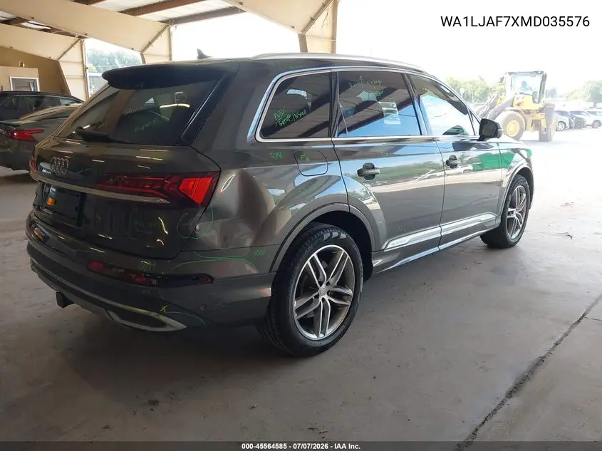2021 Audi Q7 Premium Plus 45 Tfsi Quattro Tiptronic VIN: WA1LJAF7XMD035576 Lot: 45564585
