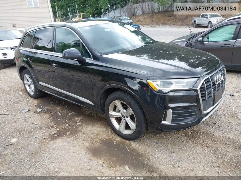 2021 Audi Q7 Premium 45 Tfsi Quattro Tiptronic VIN: WA1AJAF70MD034184 Lot: 45599131