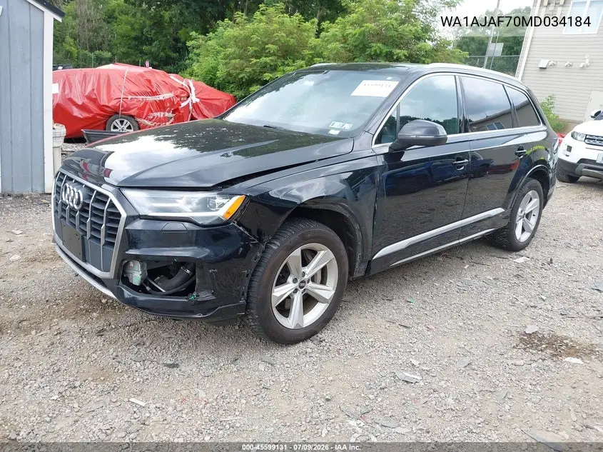 2021 Audi Q7 Premium 45 Tfsi Quattro Tiptronic VIN: WA1AJAF70MD034184 Lot: 45599131