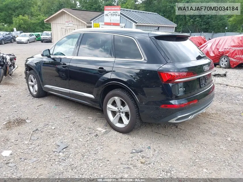 2021 Audi Q7 Premium 45 Tfsi Quattro Tiptronic VIN: WA1AJAF70MD034184 Lot: 45599131