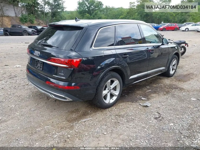2021 Audi Q7 Premium 45 Tfsi Quattro Tiptronic VIN: WA1AJAF70MD034184 Lot: 45599131