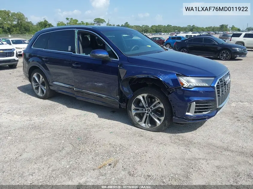 2021 Audi Q7 Premium Plus 55 Tfsi Quattro Tiptronic VIN: WA1LXAF76MD011922 Lot: 45610128