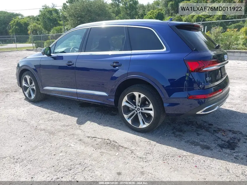 2021 Audi Q7 Premium Plus 55 Tfsi Quattro Tiptronic VIN: WA1LXAF76MD011922 Lot: 45610128
