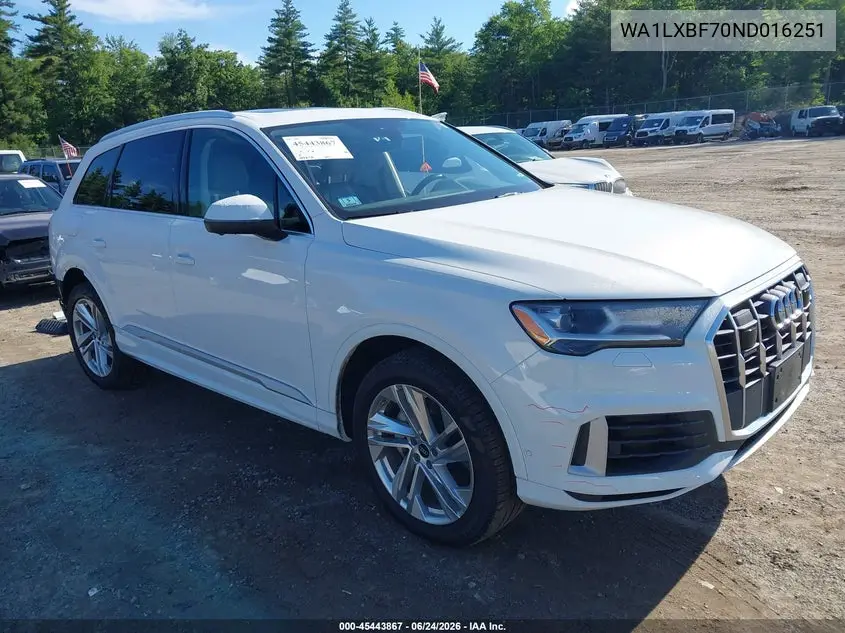 2022 Audi Q7 Premium Plus 55 Tfsi Quattro Tiptronic VIN: WA1LXBF70ND016251 Lot: 45443867