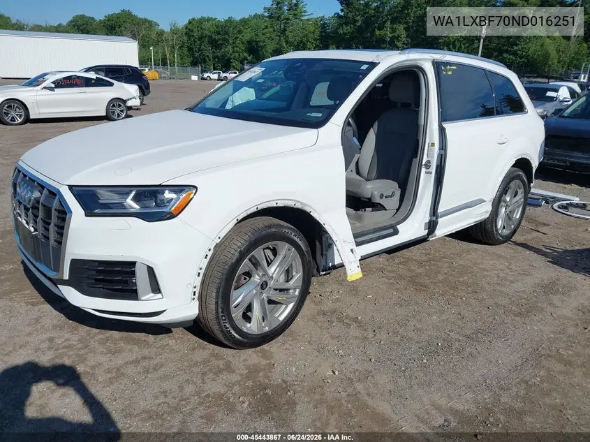 2022 Audi Q7 Premium Plus 55 Tfsi Quattro Tiptronic VIN: WA1LXBF70ND016251 Lot: 45443867