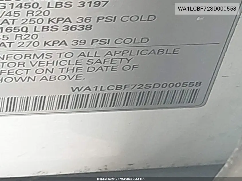 2025 Audi Q7 Premium Plus 45 Tfsi Quattro Tiptronic VIN: WA1LCBF72SD000558 Lot: 45614896