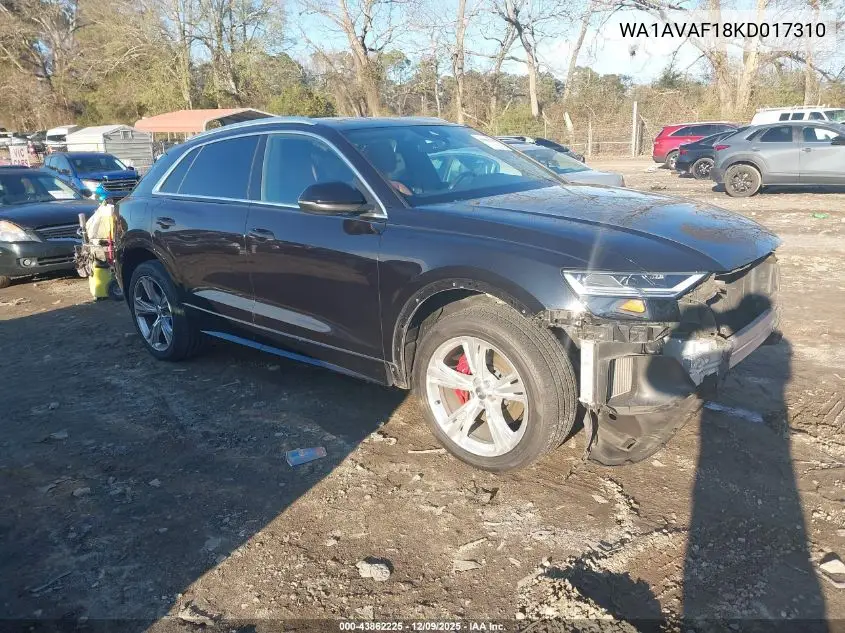 2019 Audi Q8 55 Premium VIN: WA1AVAF18KD017310 Lot: 43862225