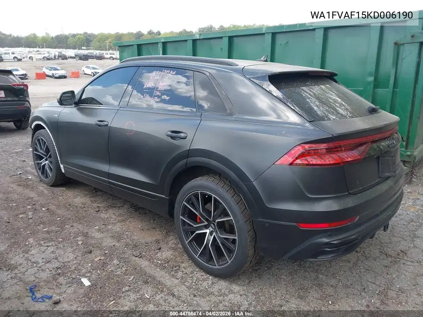2019 Audi Q8 55 Premium VIN: WA1FVAF15KD006190 Lot: 44756474