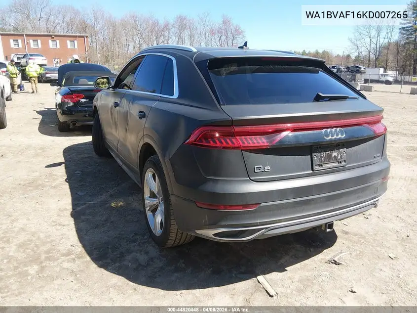 2019 Audi Q8 55 Premium VIN: WA1BVAF16KD007265 Lot: 44820448