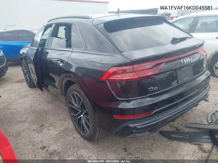 2019 Audi Q8 55 Premium VIN: WA1FVAF16KD045581 Lot: 45341403