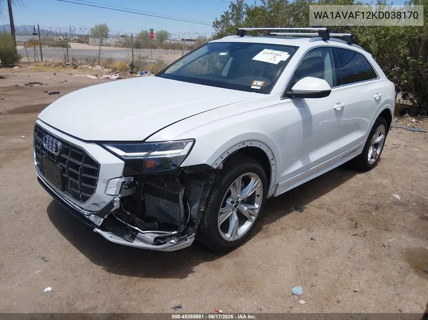 2019 Audi Q8 55 Premium VIN: WA1AVAF12KD038170 Lot: 45355981