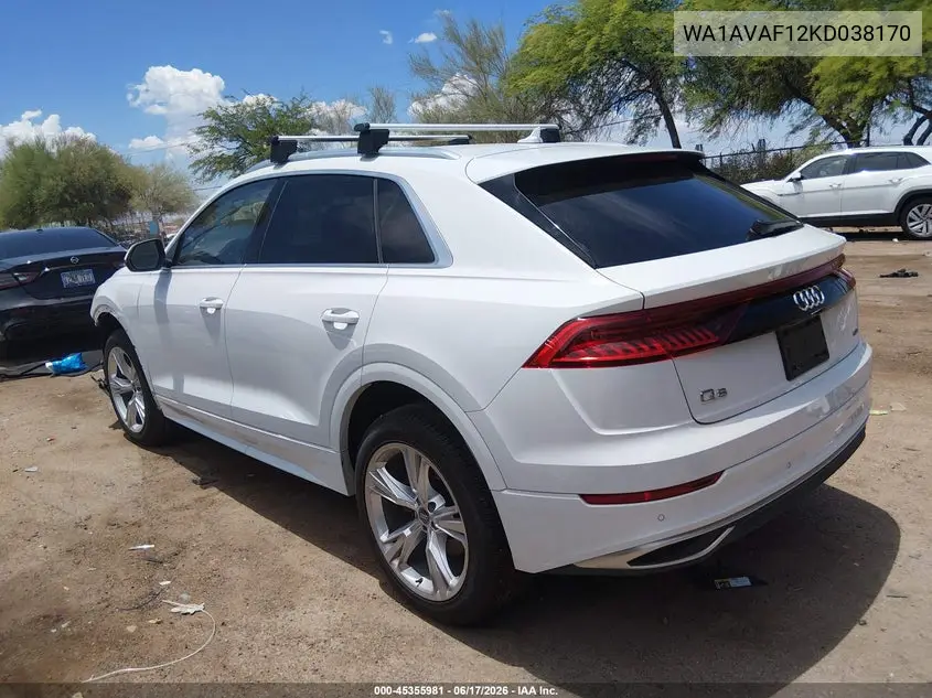 2019 Audi Q8 55 Premium VIN: WA1AVAF12KD038170 Lot: 45355981