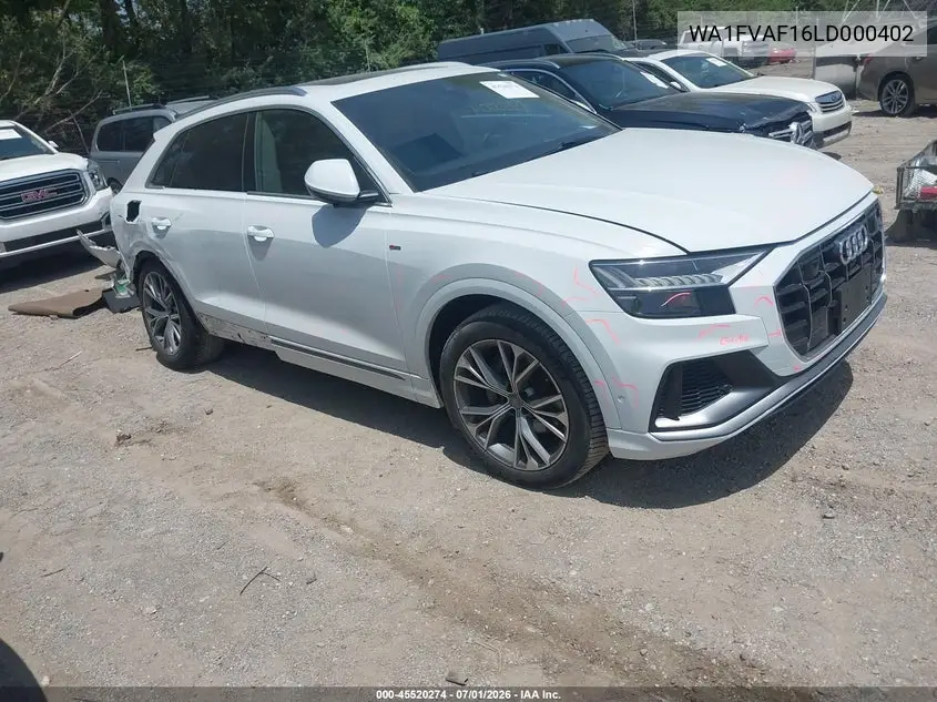 2020 Audi Q8 Prestige 55 Tfsi Quattro Tiptronic VIN: WA1FVAF16LD000402 Lot: 45520274
