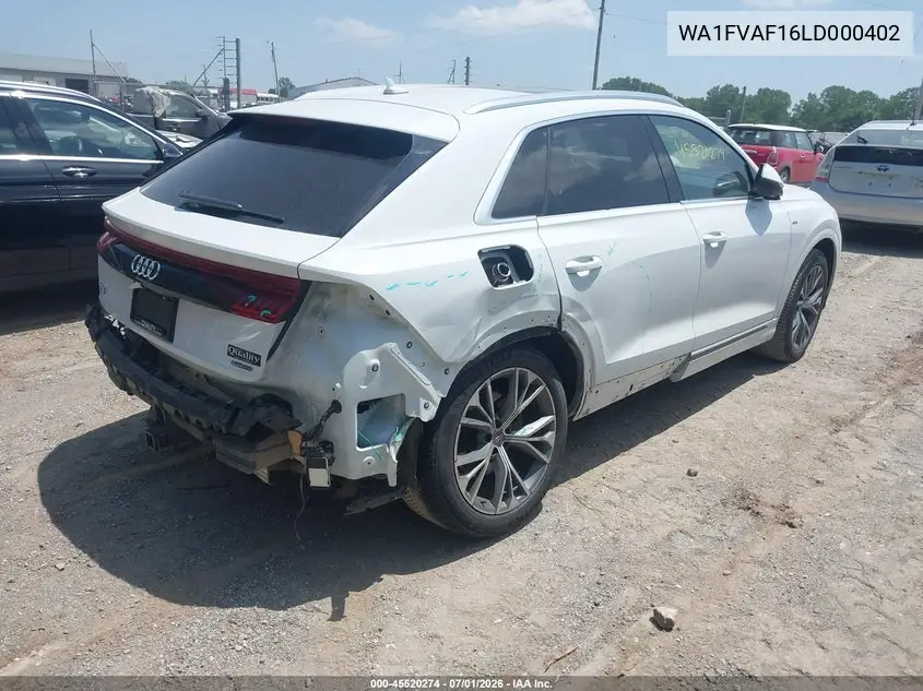 2020 Audi Q8 Prestige 55 Tfsi Quattro Tiptronic VIN: WA1FVAF16LD000402 Lot: 45520274