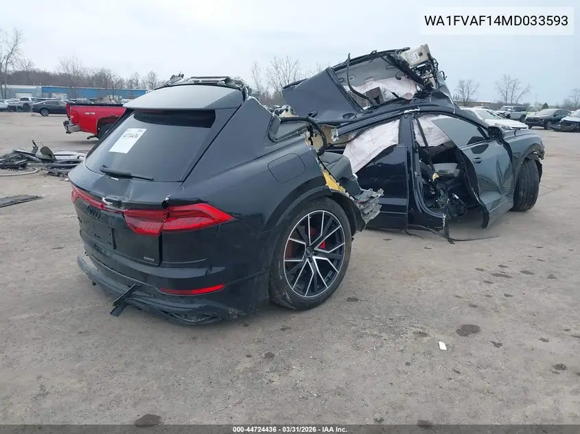2021 Audi Q8 Prestige 55 Tfsi Quattro Tiptronic VIN: WA1FVAF14MD033593 Lot: 44724436