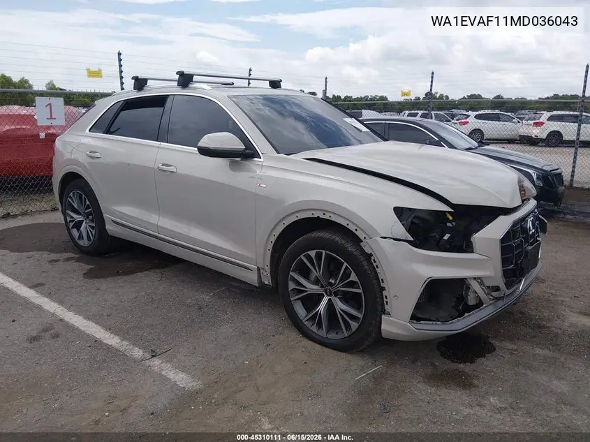 2021 Audi Q8 Premium Plus 55 Tfsi Quattro Tiptronic VIN: WA1EVAF11MD036043 Lot: 45310111